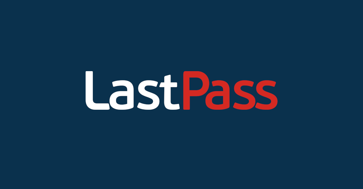 Logtipo Blanco y Rojo de LastPass sobre un fondo azul