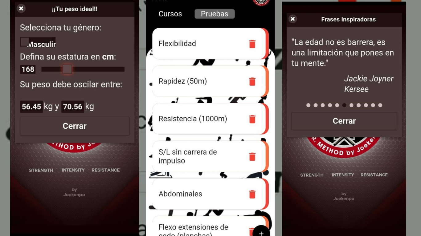 pantallazo de la aplicación y sus funcionalidades