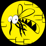 Imagen de un mosquito en color negro sobre fondo amarillo.