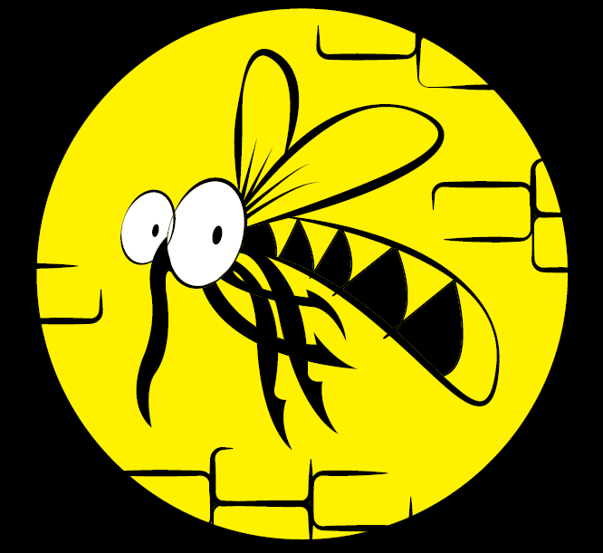 Imagen de un mosquito en color negro sobre fondo amarillo.