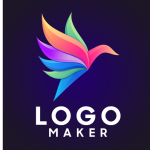 Imagen de la apk Logo maker. Un ave multicolor sobre un fondo azul.