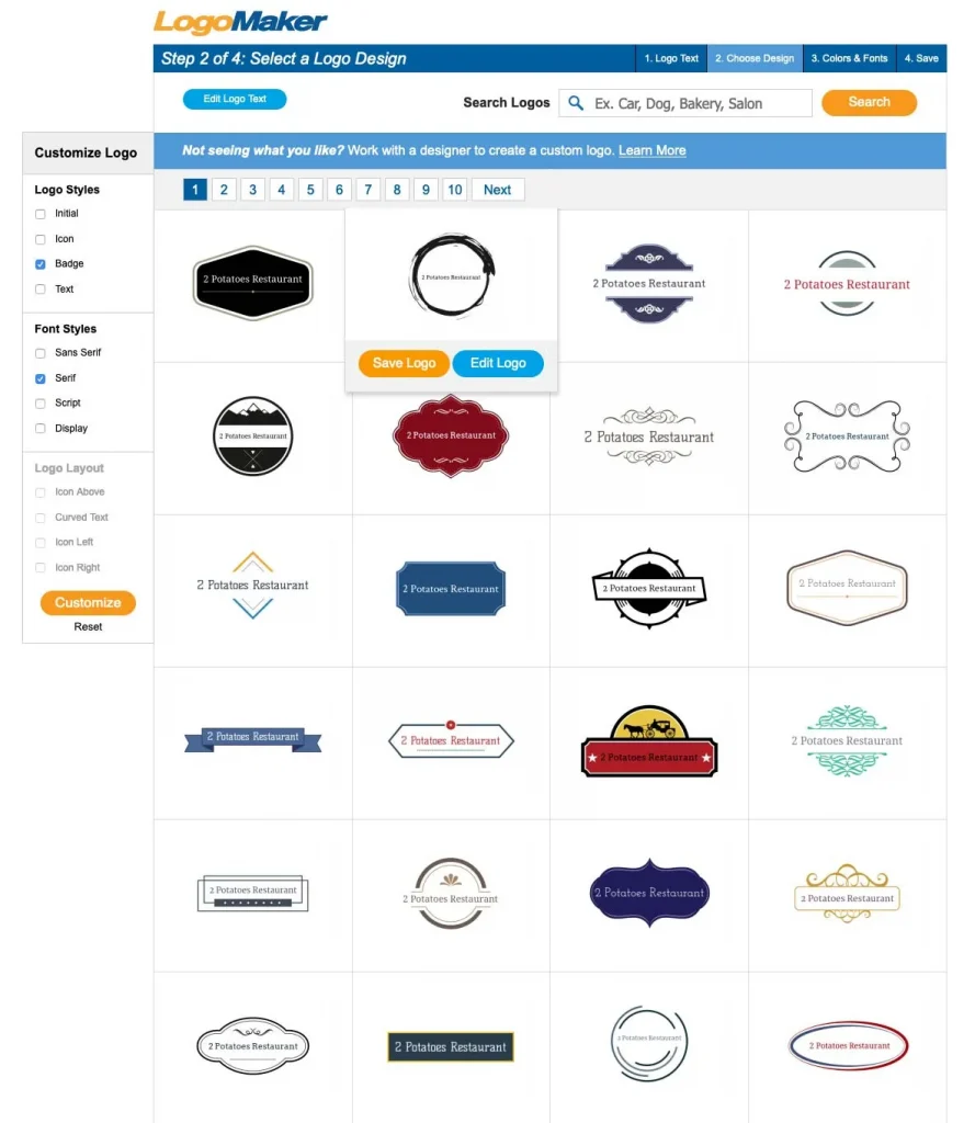 Tablero de trabajo de Logo Maker