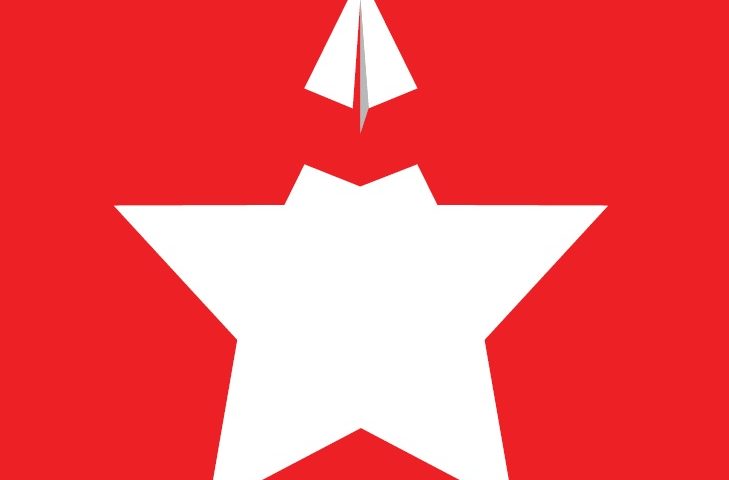 Estrella blanca con forma de graduado en fondo rojo