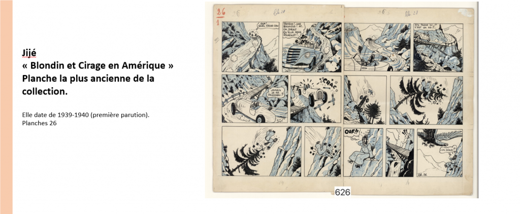 Copia digital de la página de historieta más antigua del museo: “Blondin et Cirage en Amérique” (1939 – 1940). (Foto cortesía del entrevistado)