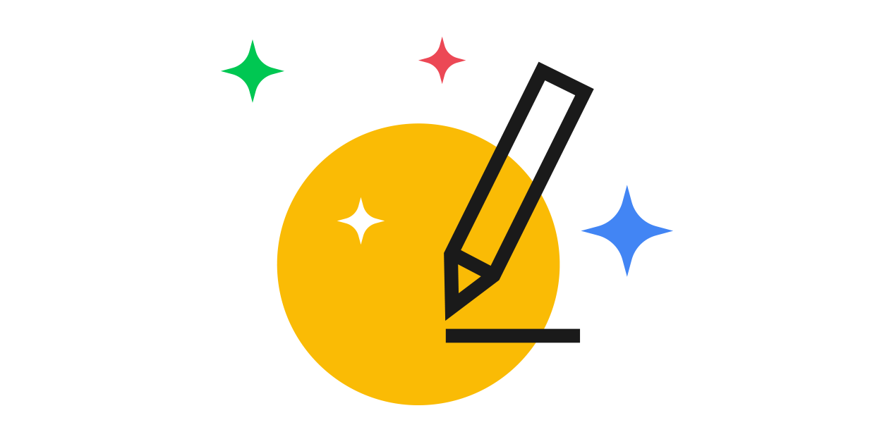 logotipo de AutoDraw. Un círculo amarillo sobre el que está un lápiz delineado en color negro.