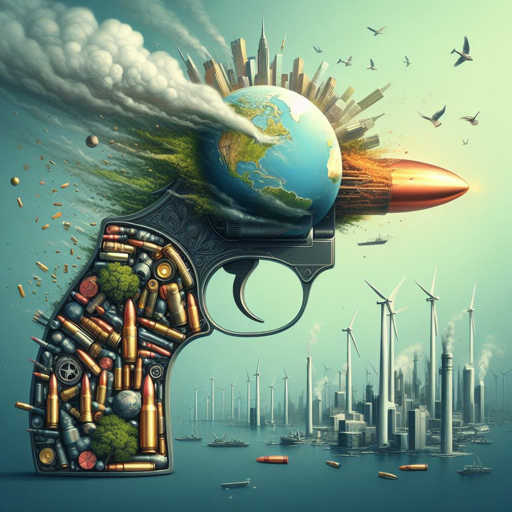 El planeta en la recámara de una pistola. Estilo pictórico surrealista
